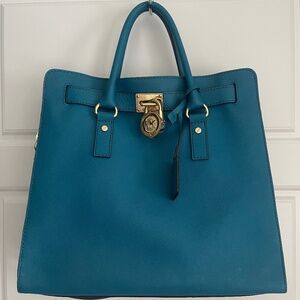 Michael Kors Large Hamilton Tote in Teal Saffiano Leather